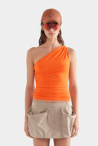 One Shoulder Twist Tank - Bright Orange