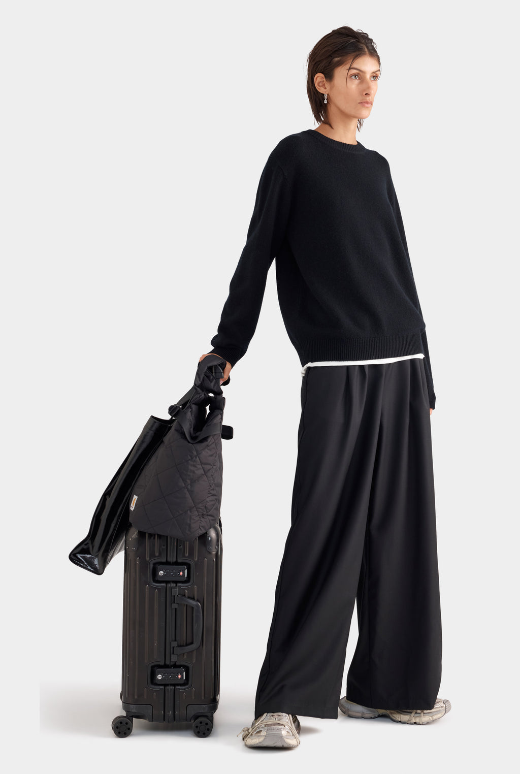 Relaxed Wool Wide Leg Trouser - Black