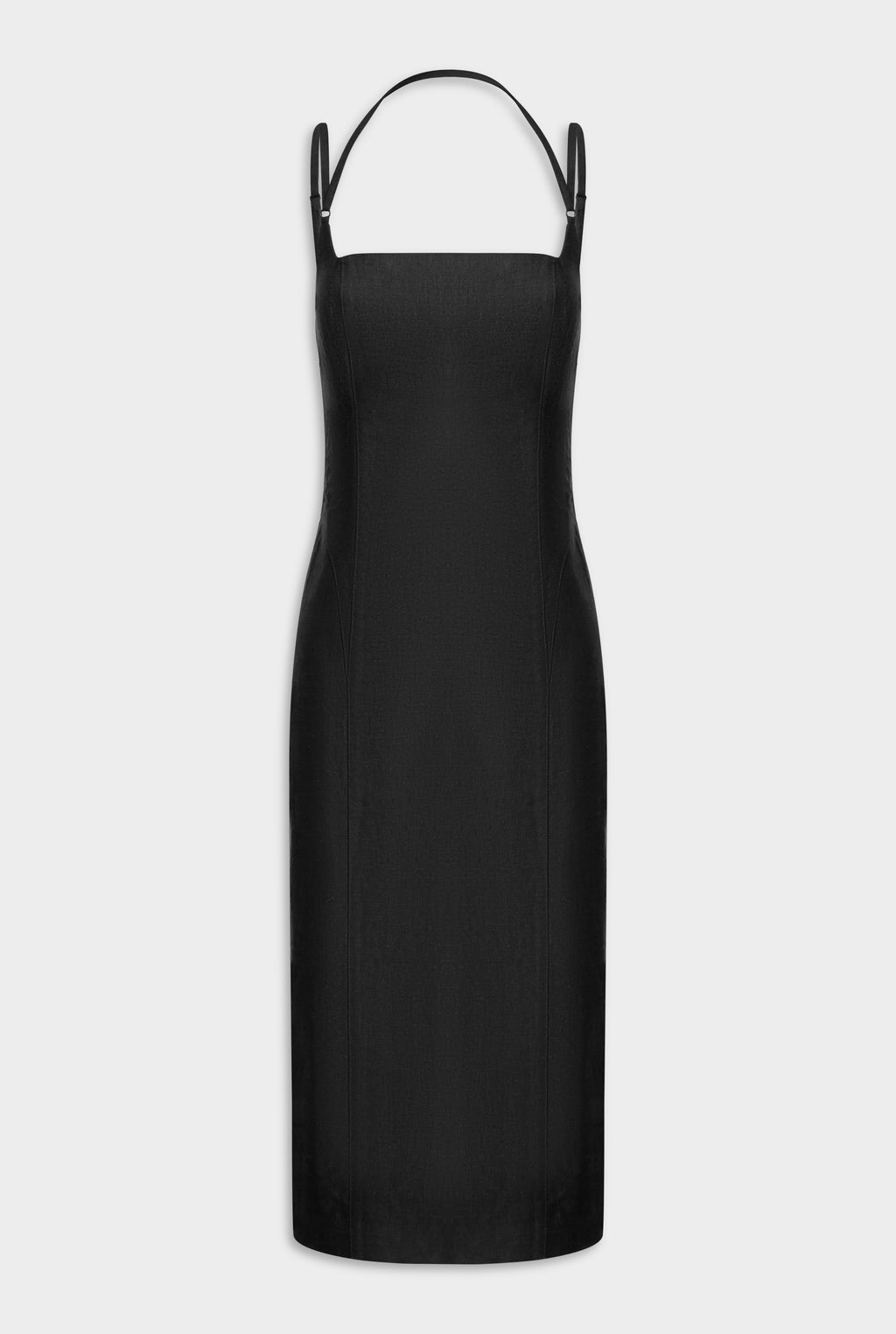 Panelled Linen Midi Dress - Black