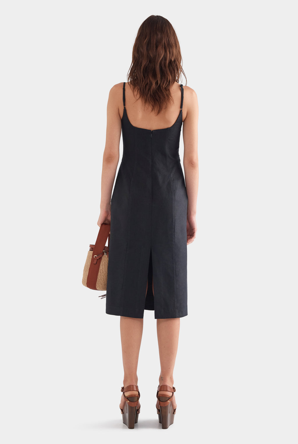 Panelled Linen Midi Dress - Black