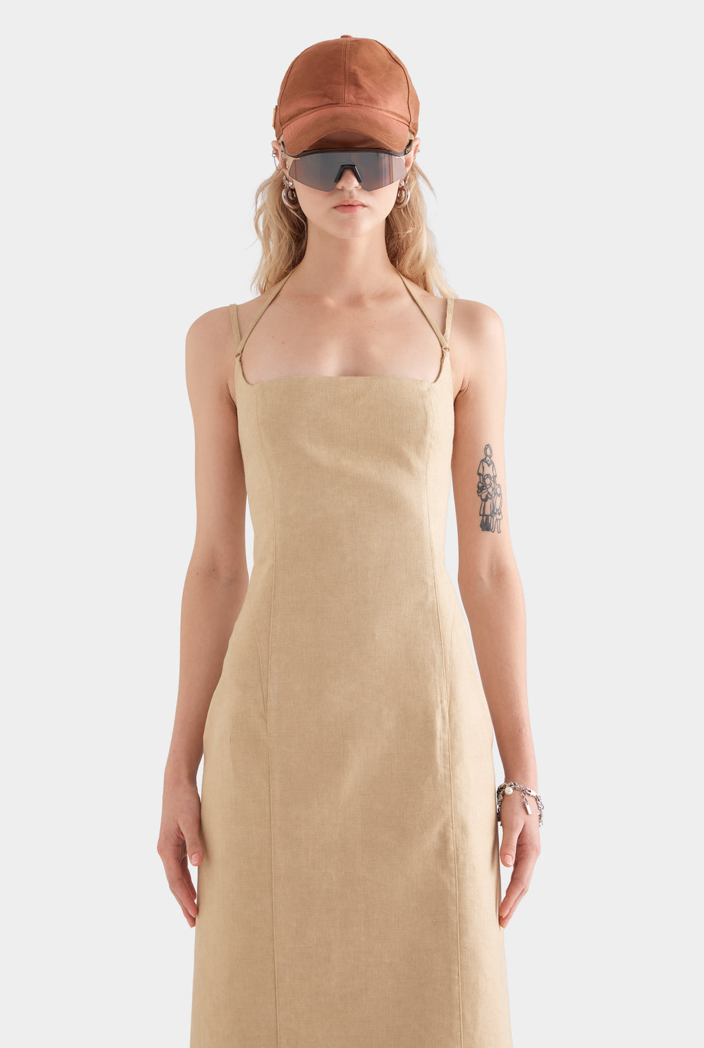Panelled Linen Midi Dress - Hazelnut
