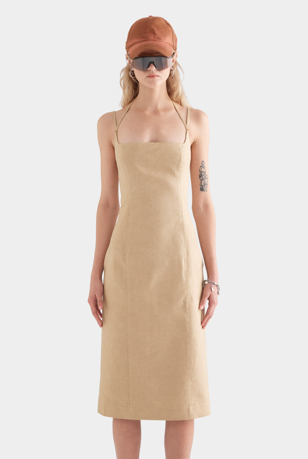 Panelled Linen Midi Dress - Hazelnut