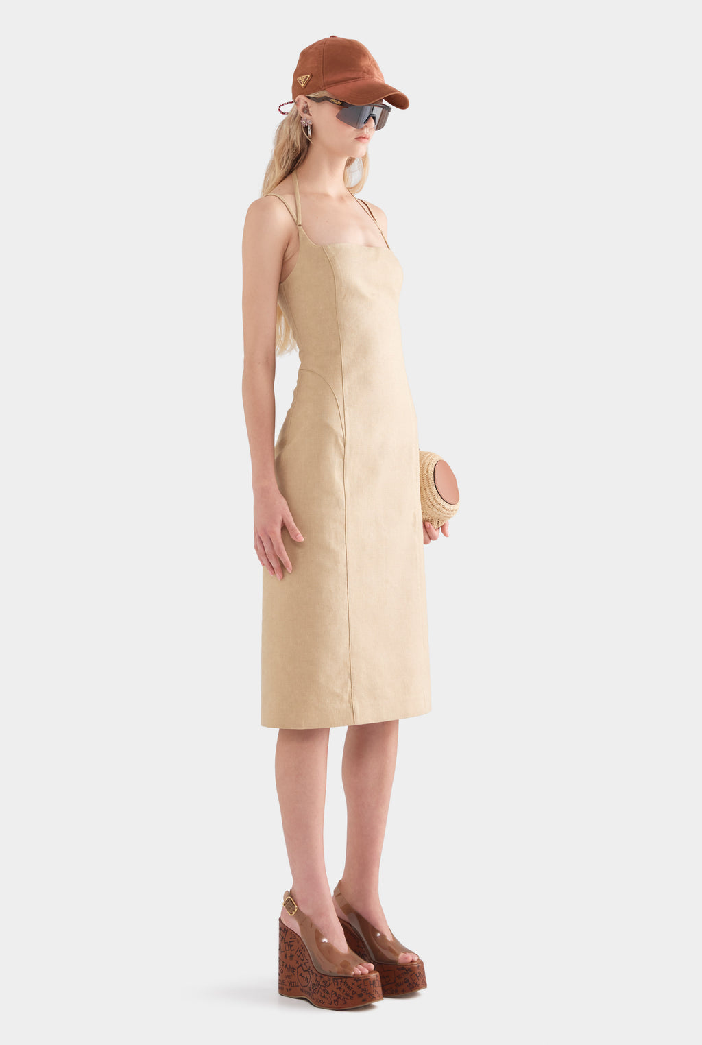 Panelled Linen Midi Dress - Hazelnut