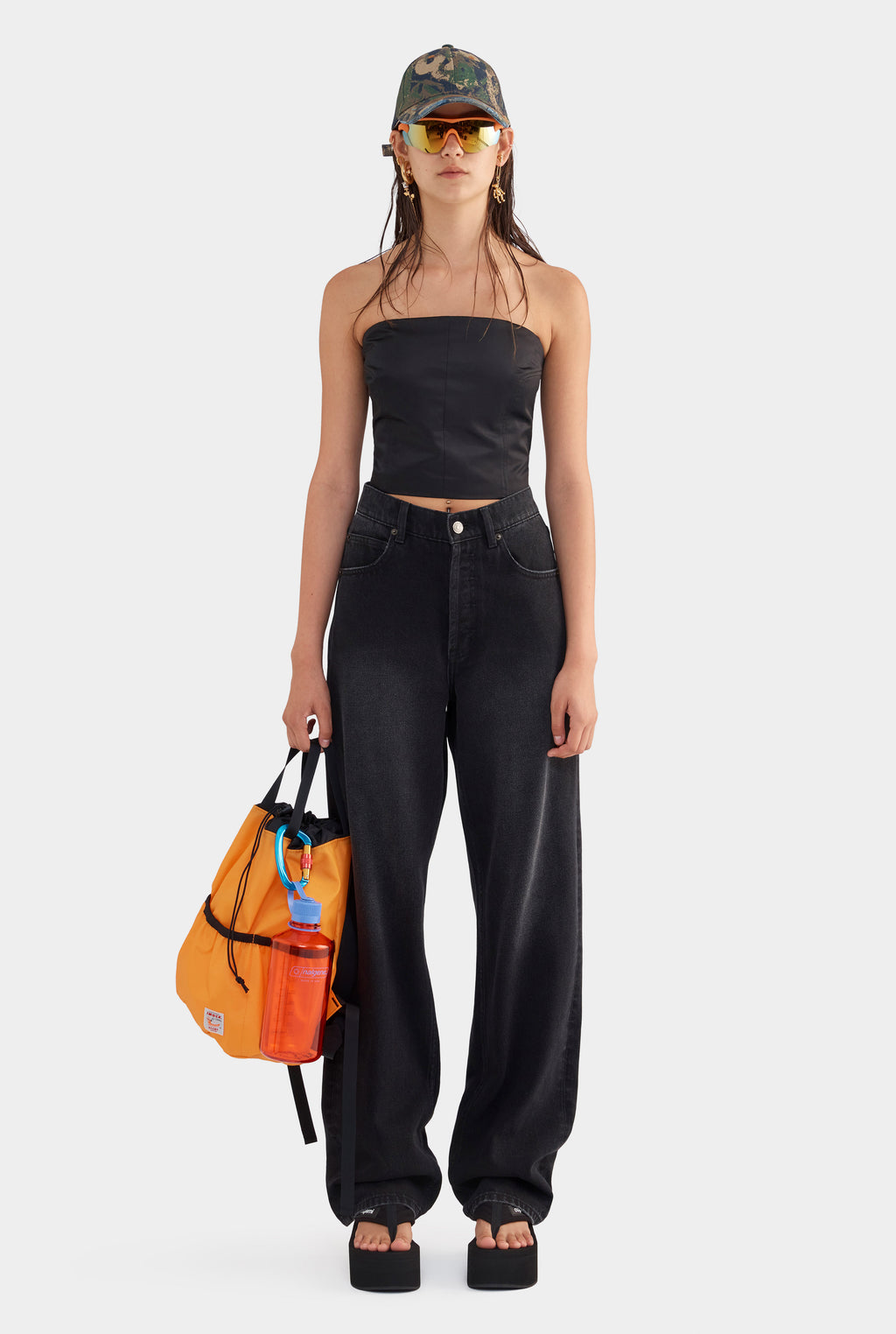 V Front Denim Jean - Black