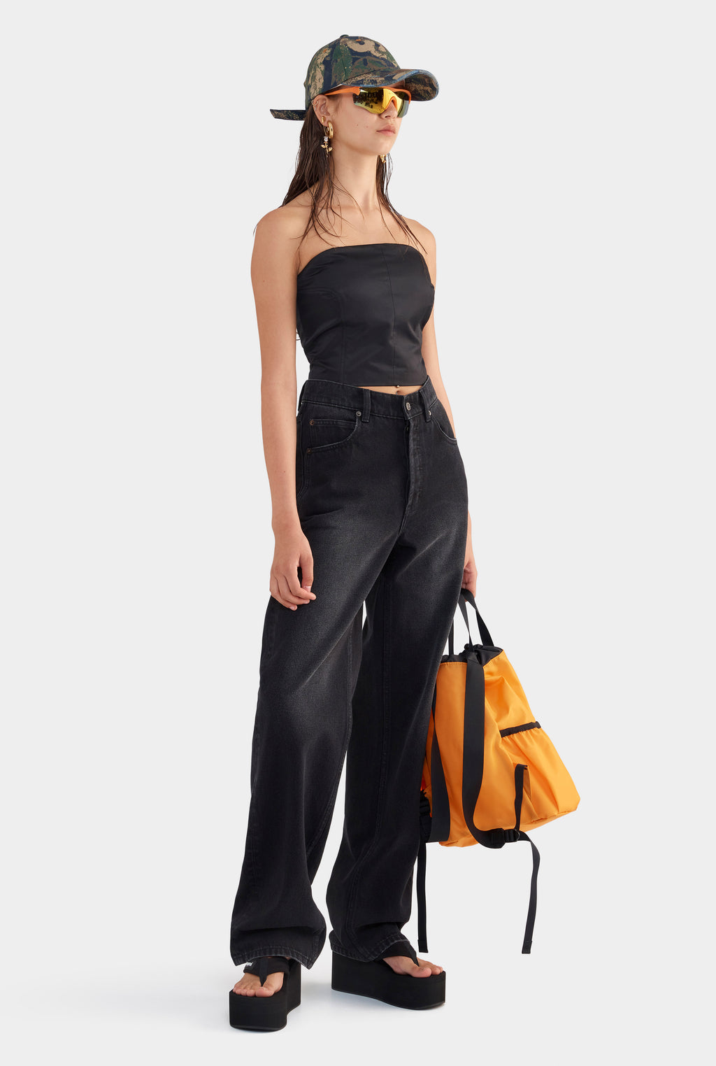 V Front Denim Jean - Black