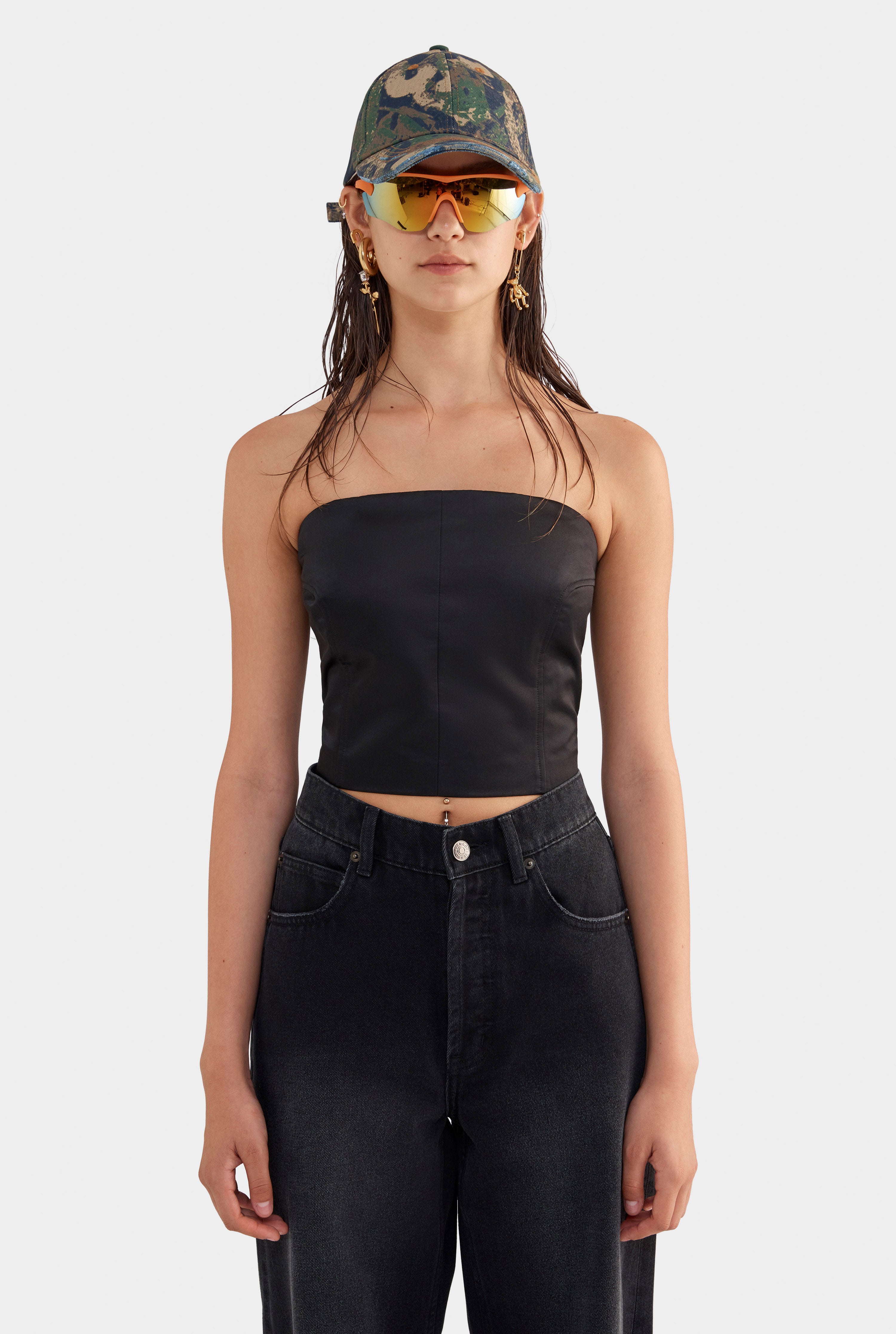 Panelled Silk Cotton Bustier - Black