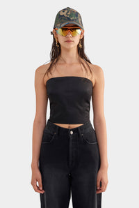 Panelled Silk Cotton Bustier - Black