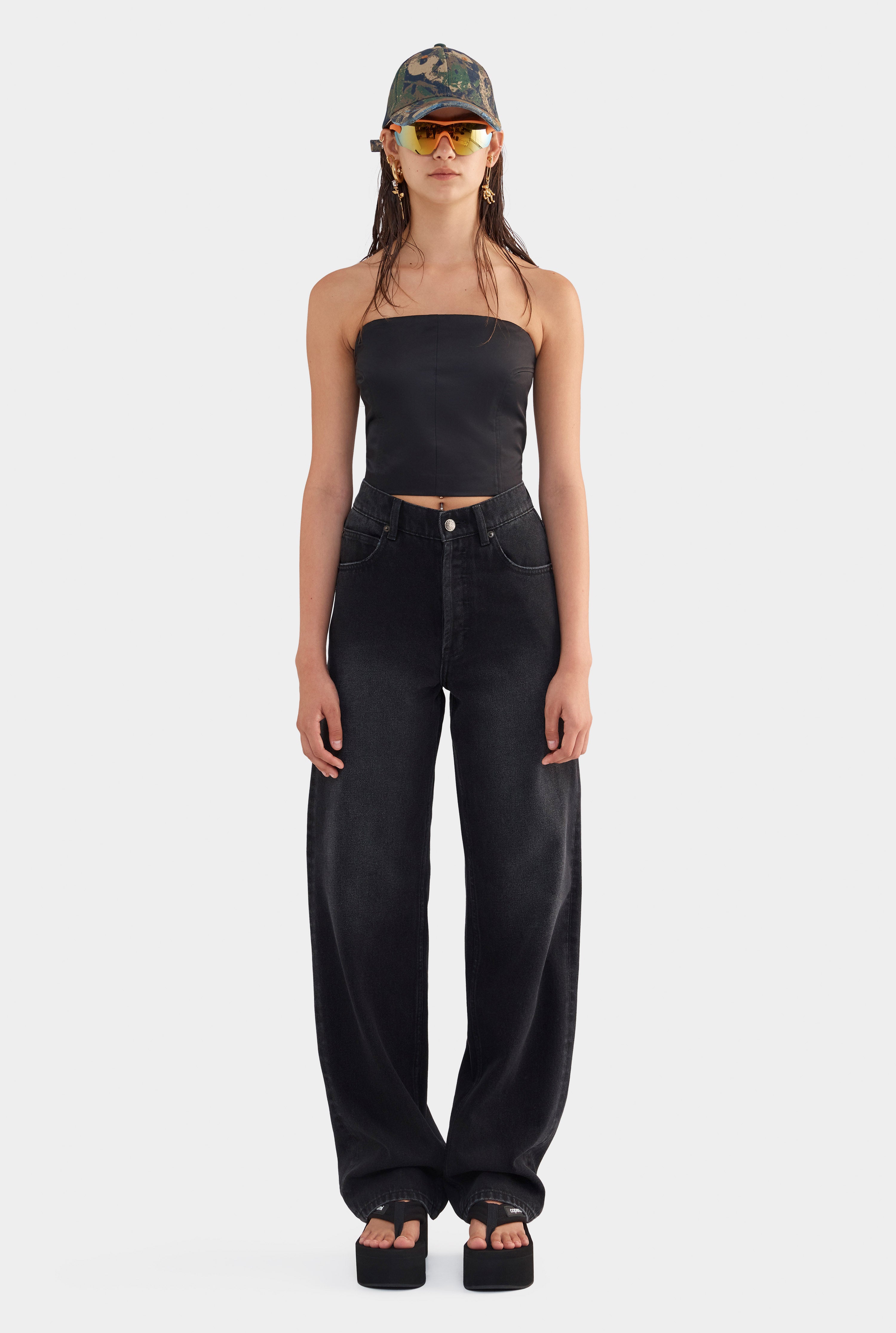 Lady Bustier ブラック36 Womens Panelled Silk Cotton Bustier in Black | Venroy – VENROY