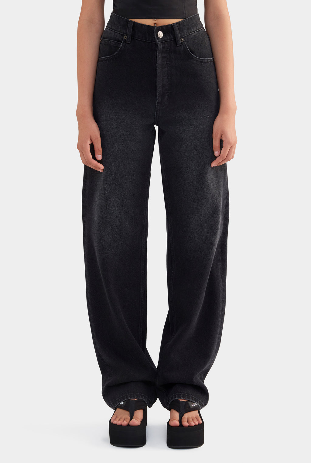 V Front Denim Jean - Black