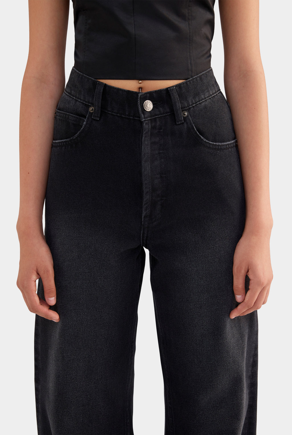 V Front Denim Jean - Black