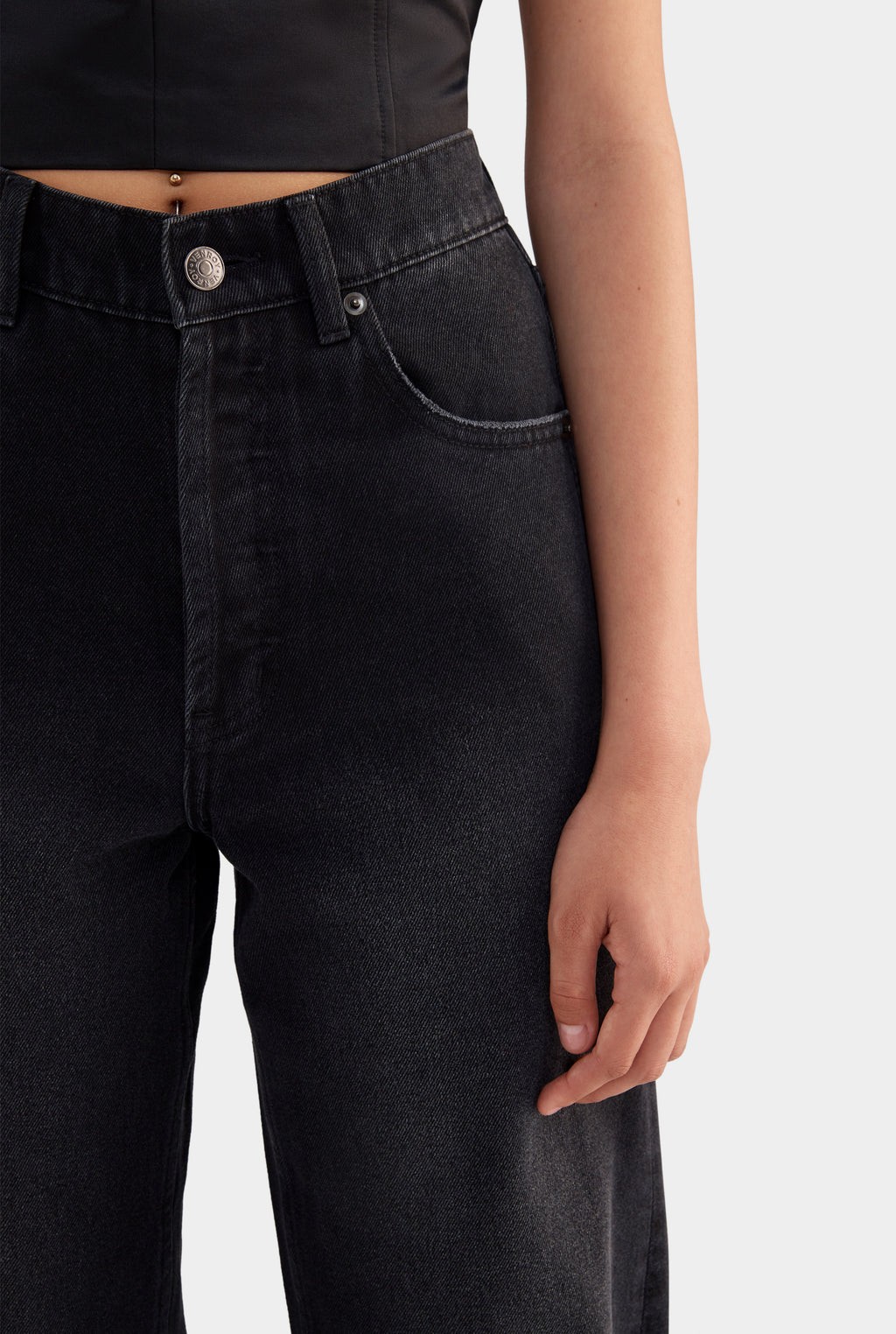 V Front Denim Jean - Black