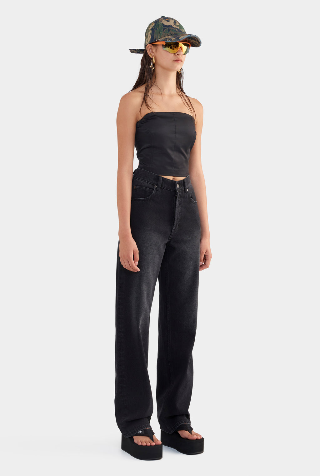 Panelled Silk Cotton Bustier - Black