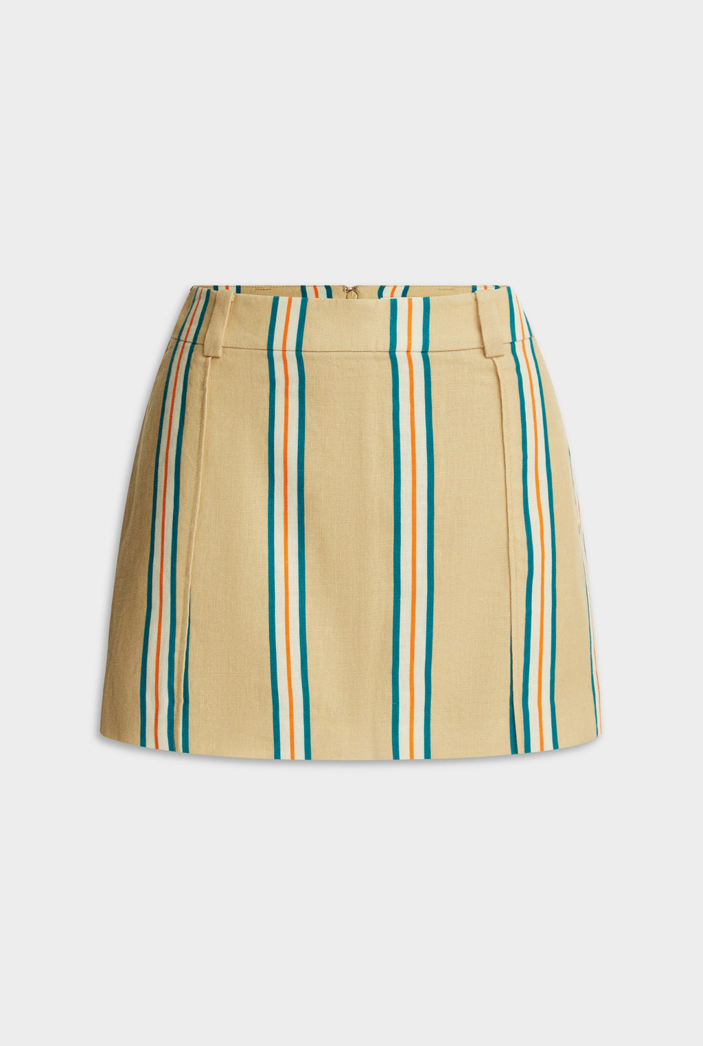 Pinstitch Linen Mini Skirt - Hazelnut/Teal/Orange Stripe