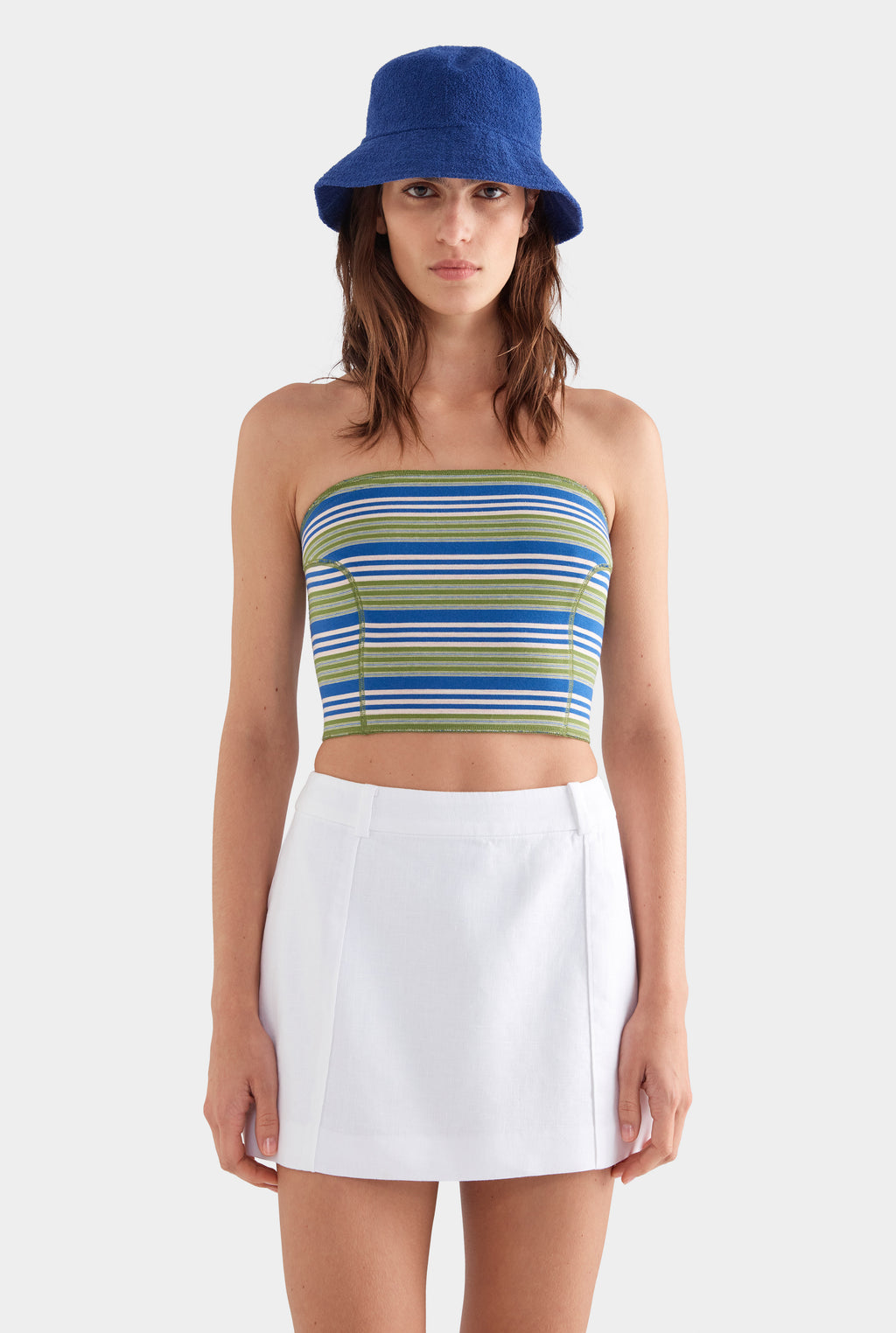 Pinstitch Linen Mini Skirt - White