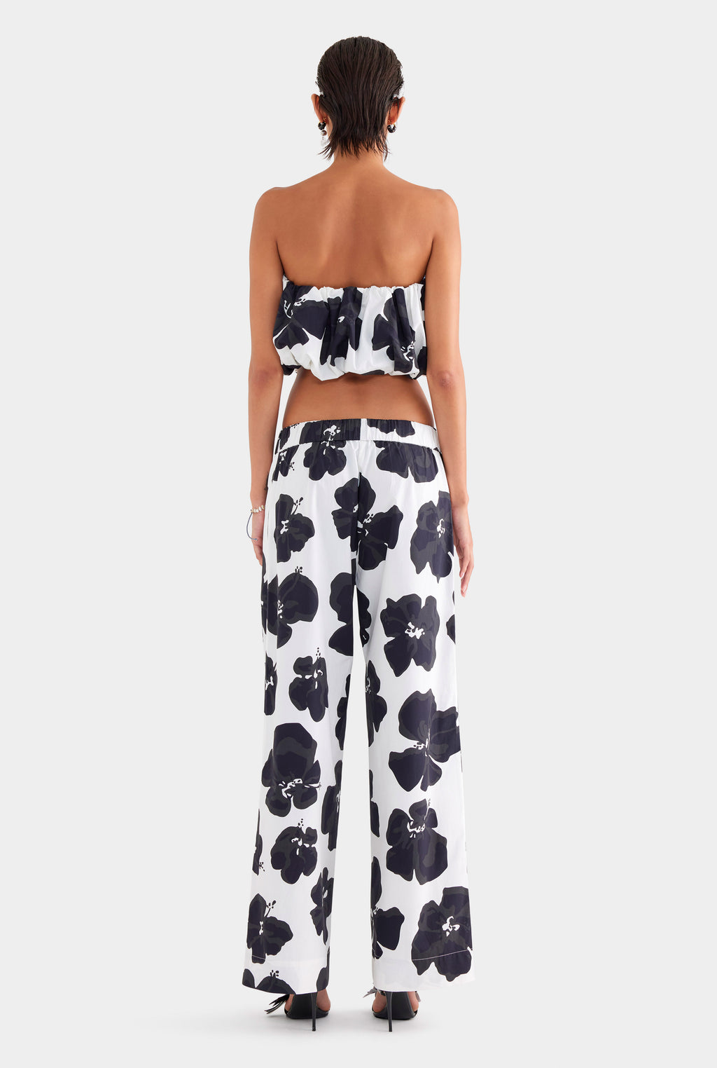 Printed Heavy Cotton Poplin Pant - White/Black Hibiscus