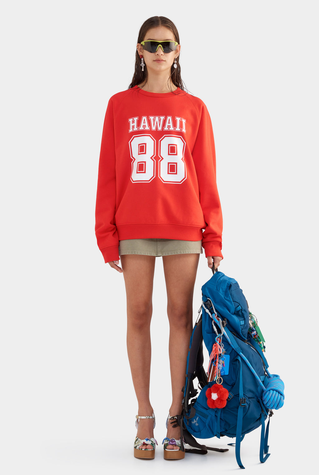 Raglan Fleece Track Crewneck - Red