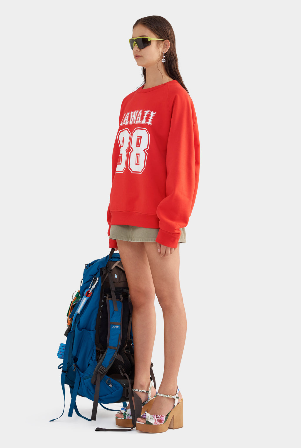 Raglan Fleece Track Crewneck - Red