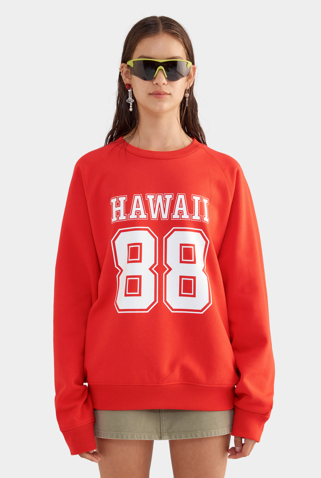 Raglan Fleece Track Crewneck - Red