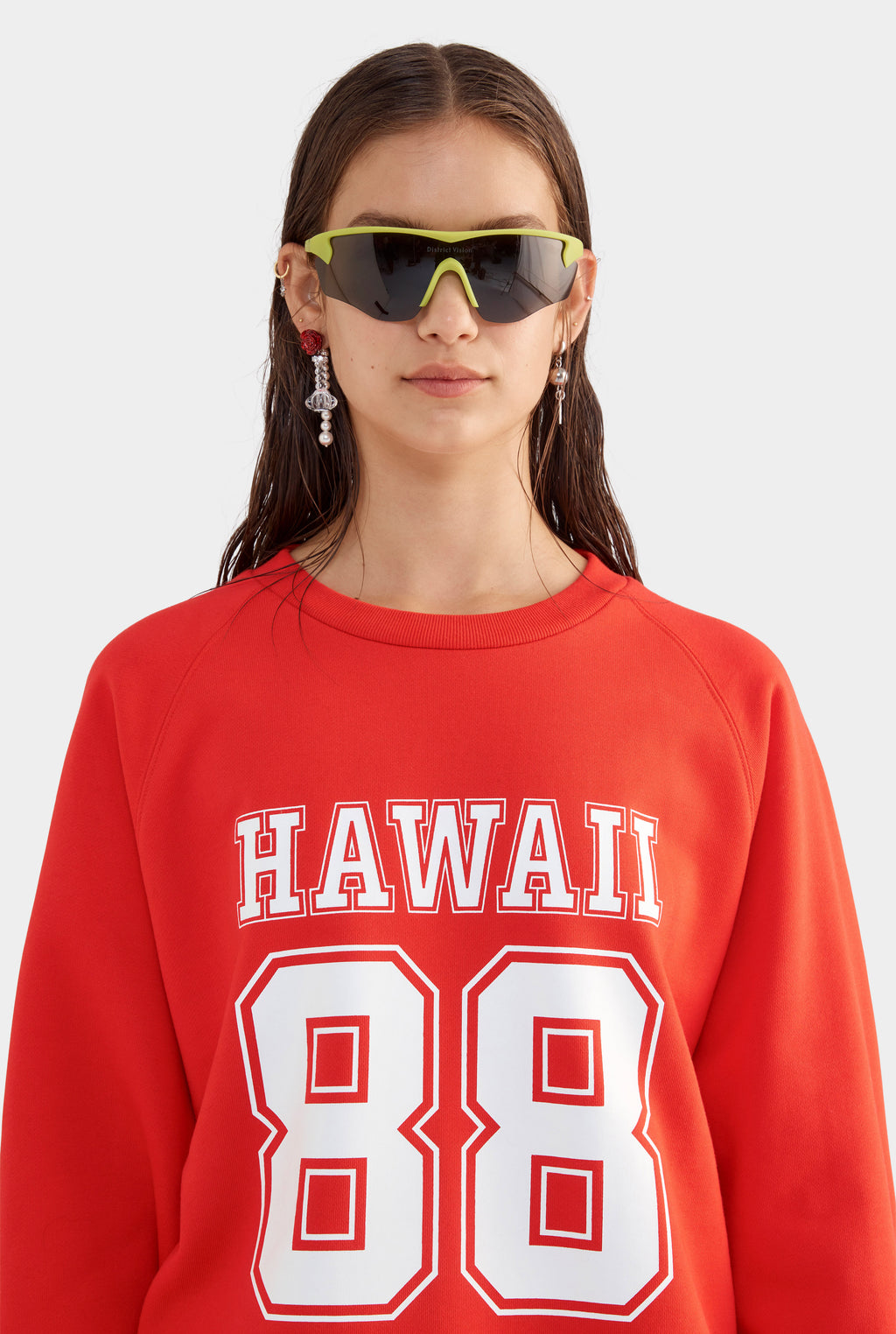 Raglan Fleece Track Crewneck - Red