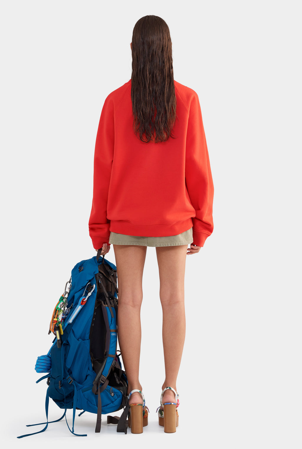 Raglan Fleece Track Crewneck - Red