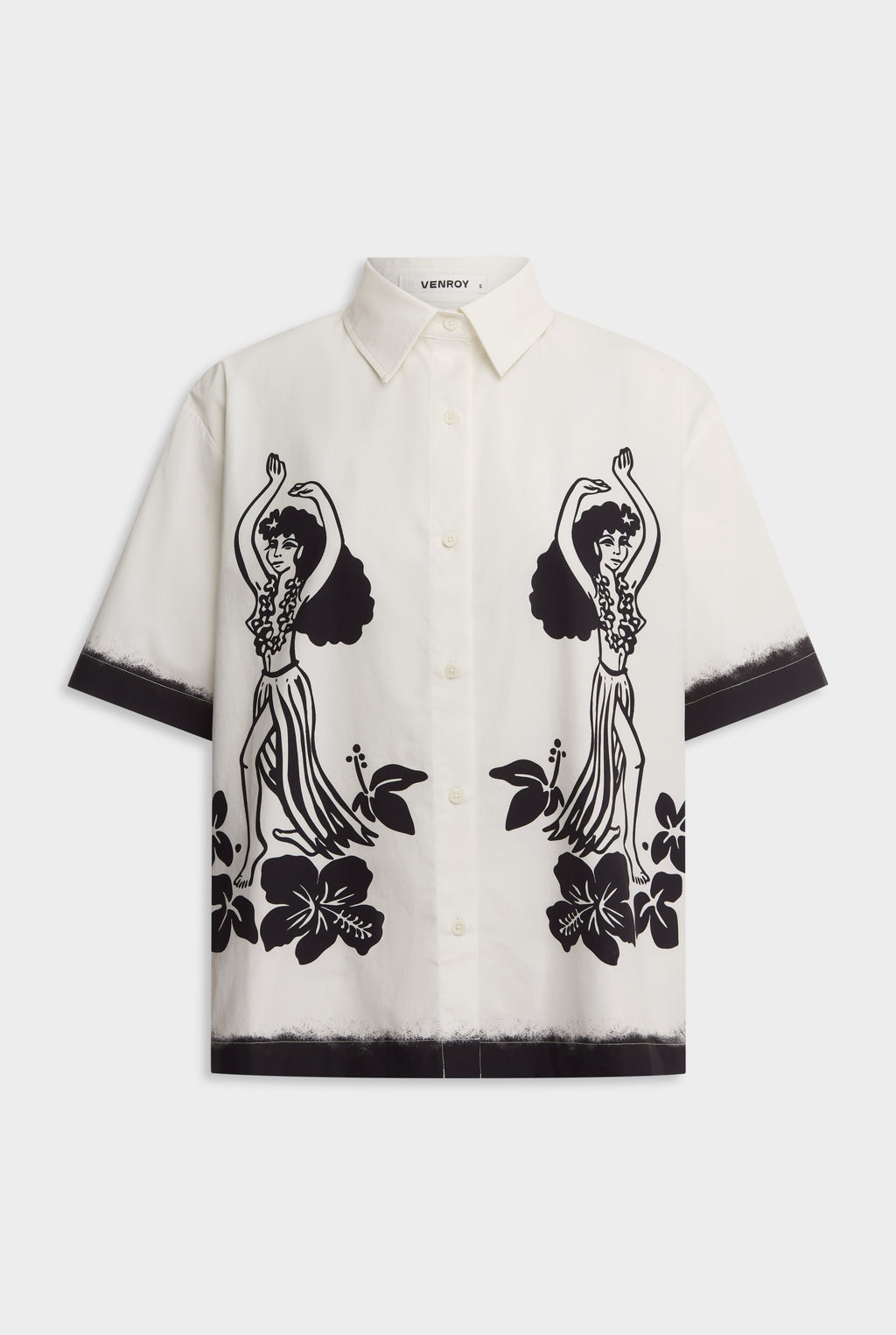 Relaxed Cotton Short Sleeve Shirt - Off White/Hula Girl Print