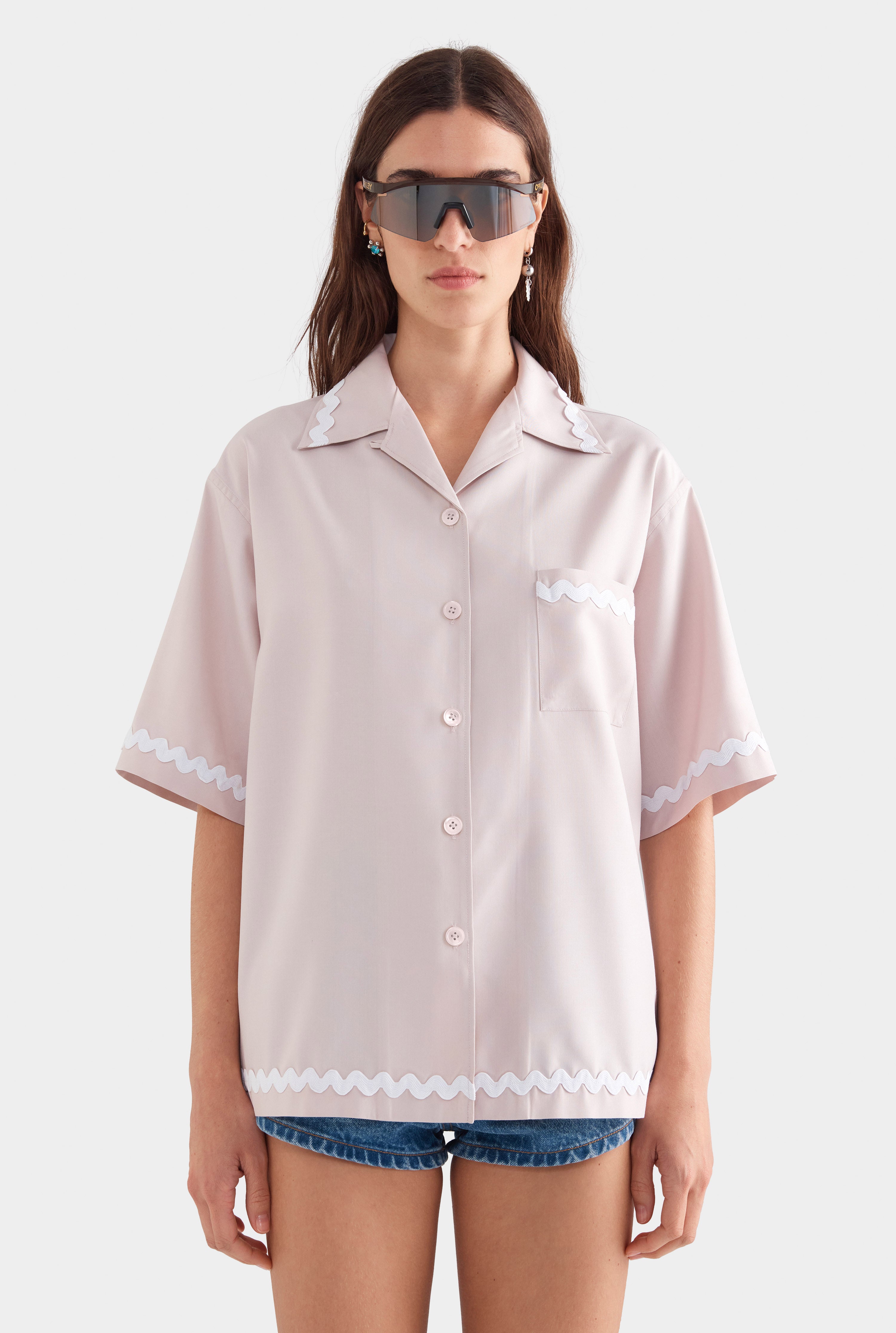 Relaxed Short Sleeve Silk Shirt - Lilac