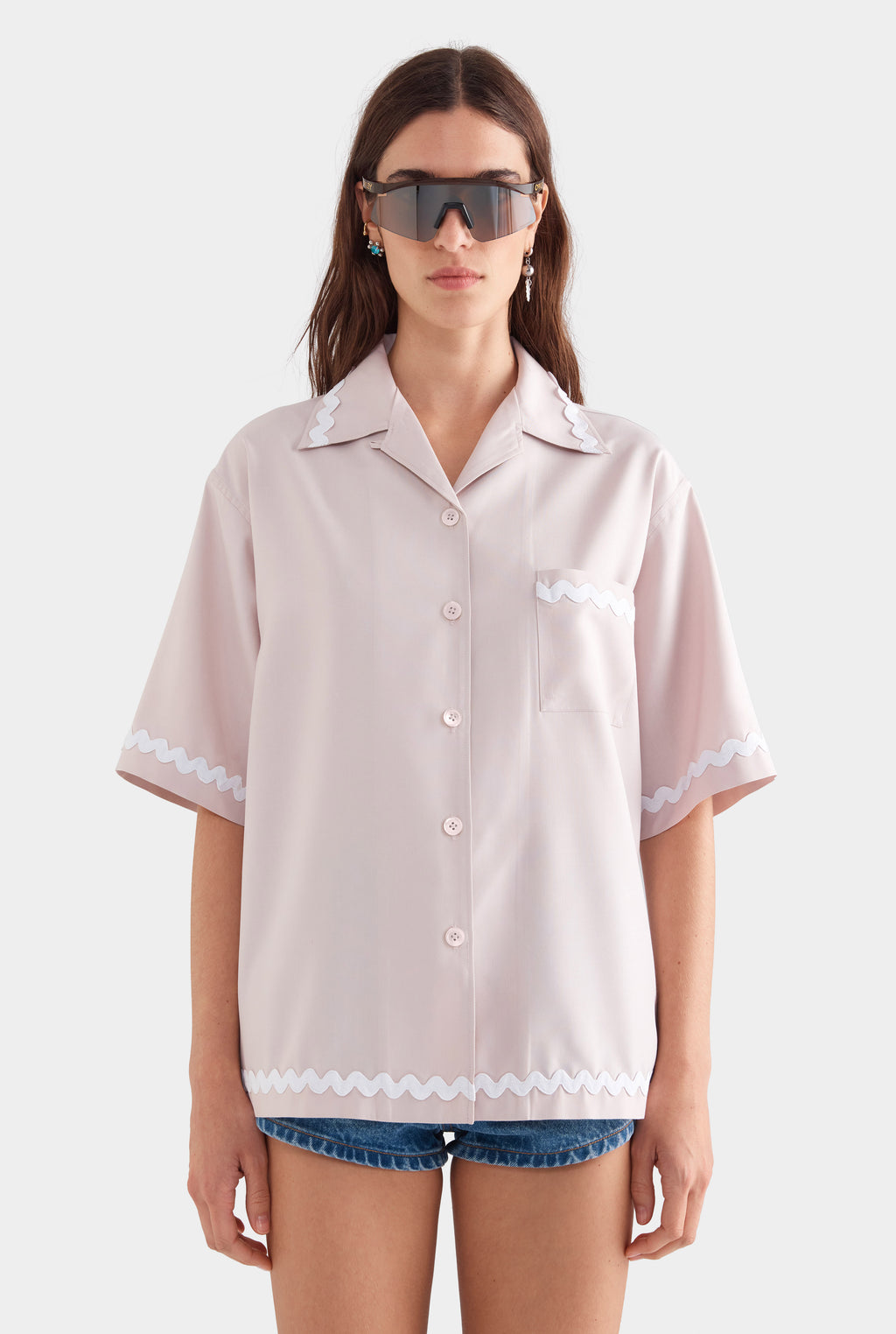 Relaxed Short Sleeve Silk Shirt - Lilac