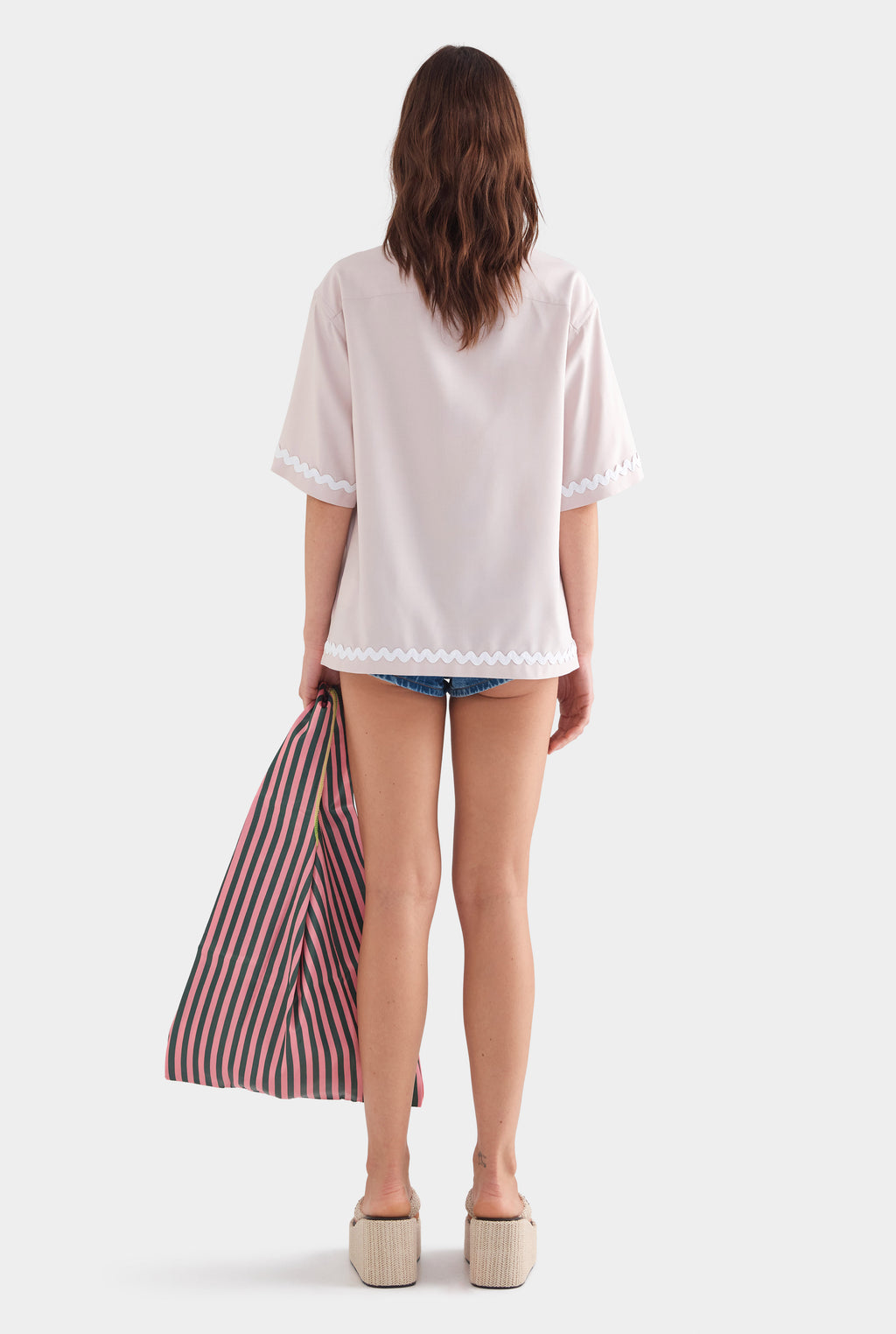 Relaxed Short Sleeve Silk Shirt - Lilac