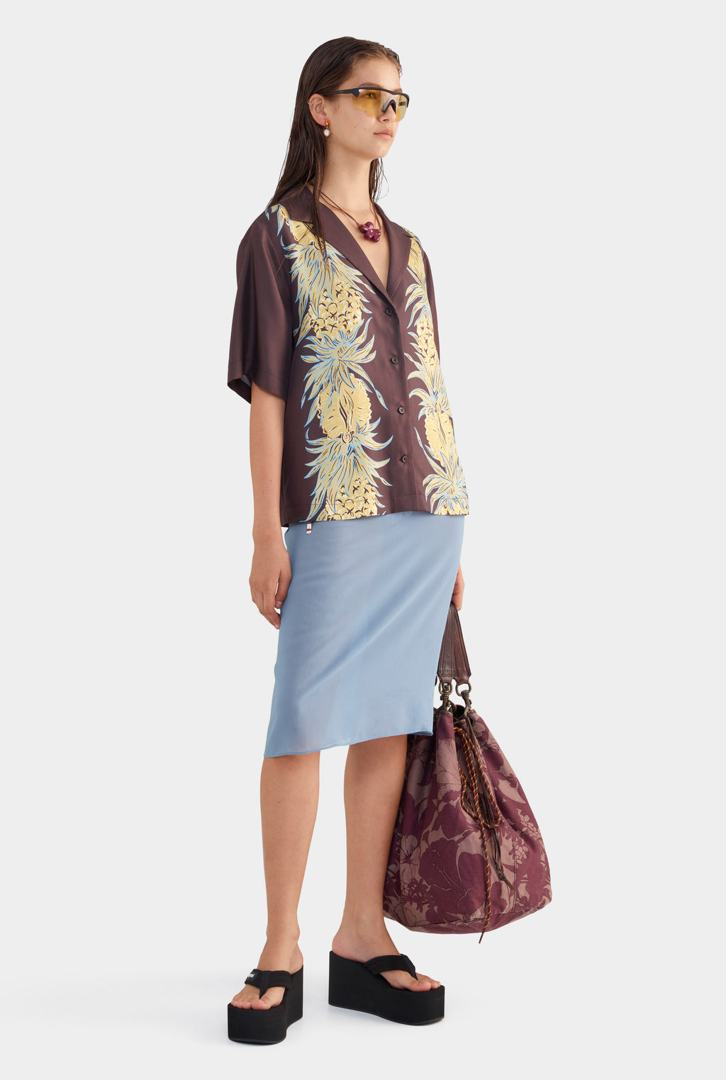 Relaxed Silk Camp Collar Shirt - Pineapple Print