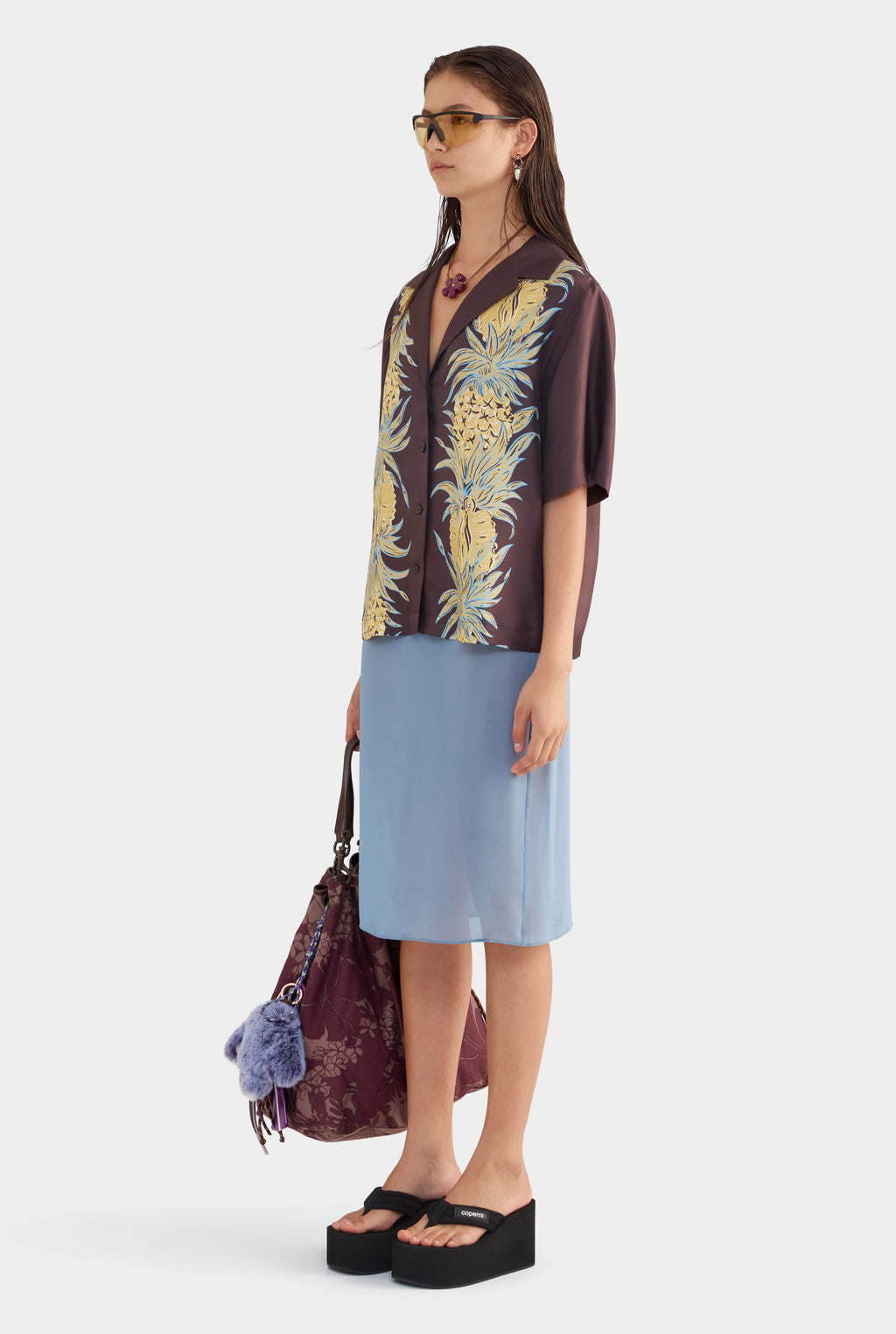 Relaxed Silk Camp Collar Shirt - Pineapple Print