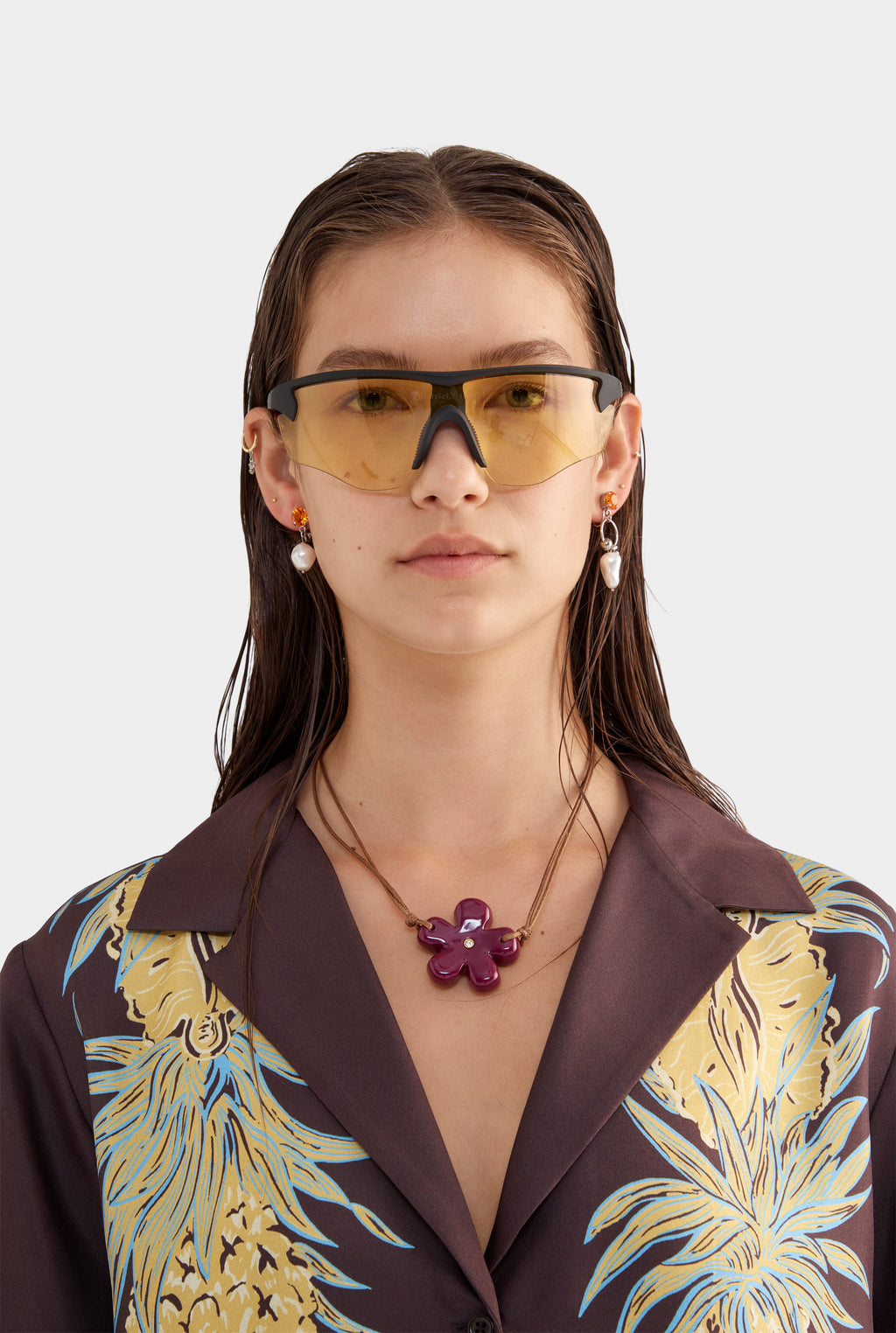 Relaxed Silk Camp Collar Shirt - Pineapple Print