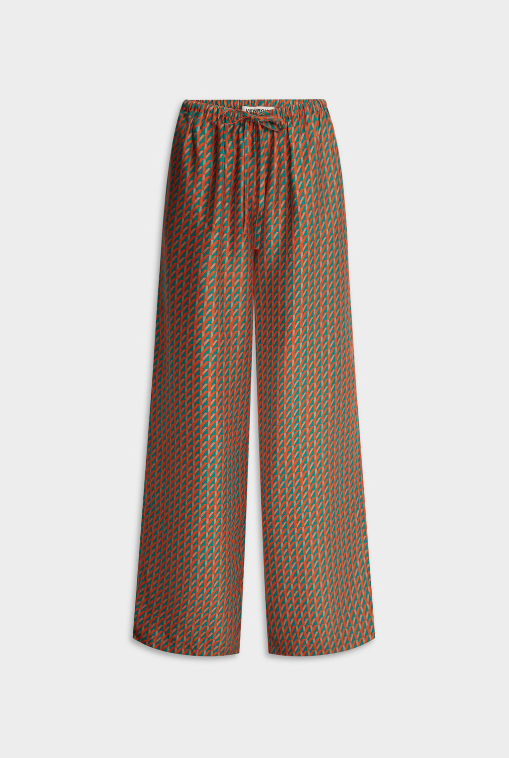 Relaxed Silk Drawstring Pant - Teal/Bright Orange V Monogram