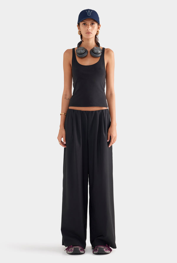 Relaxed Wool Wide Leg Trouser - Black