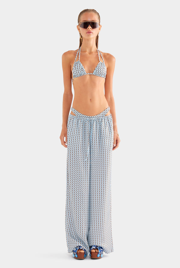 Relaxed Silk Drawstring Pant - Powder Blue/Chestnut V Monogram