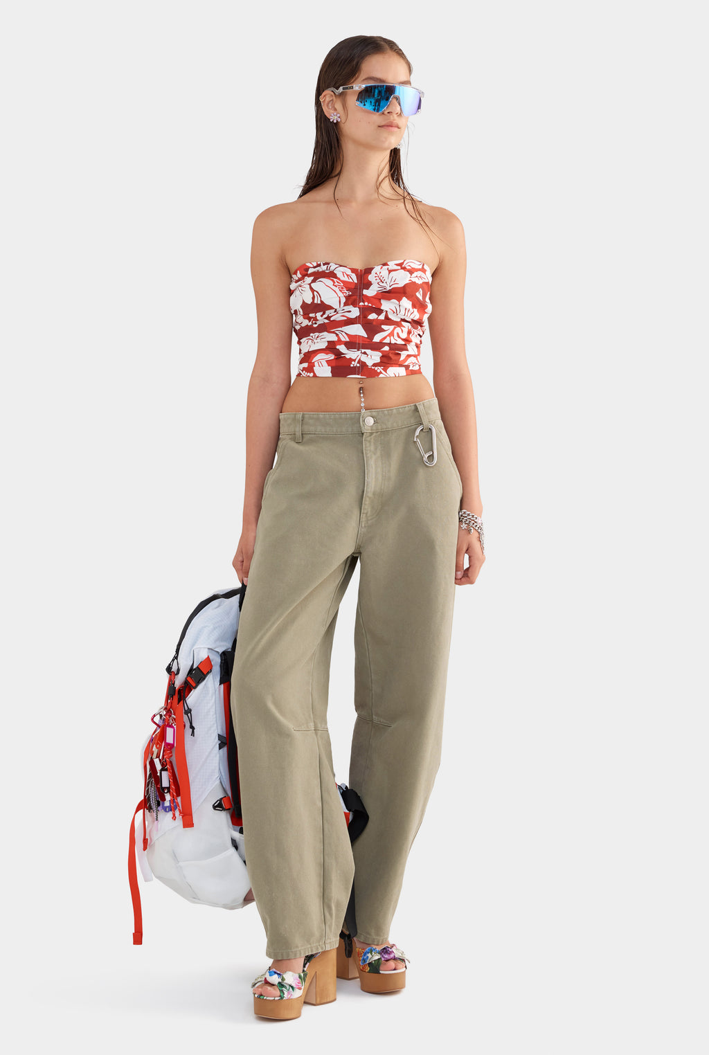 Ruched Cotton Bodice - Red Hibiscus Camo