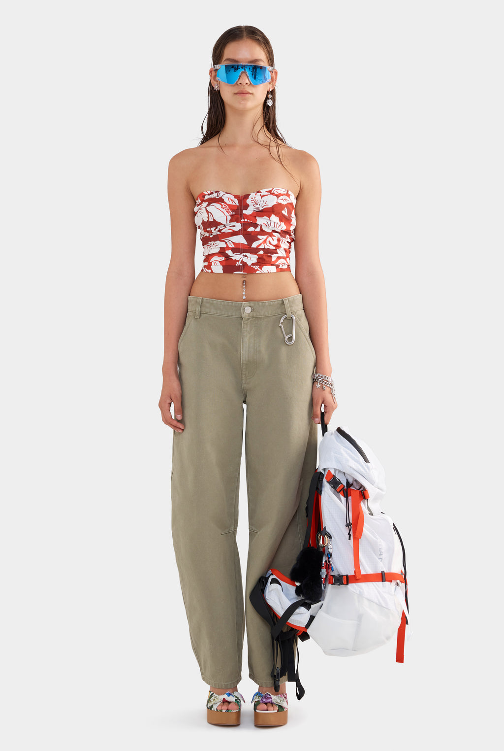 Ruched Cotton Bodice - Red Hibiscus Camo