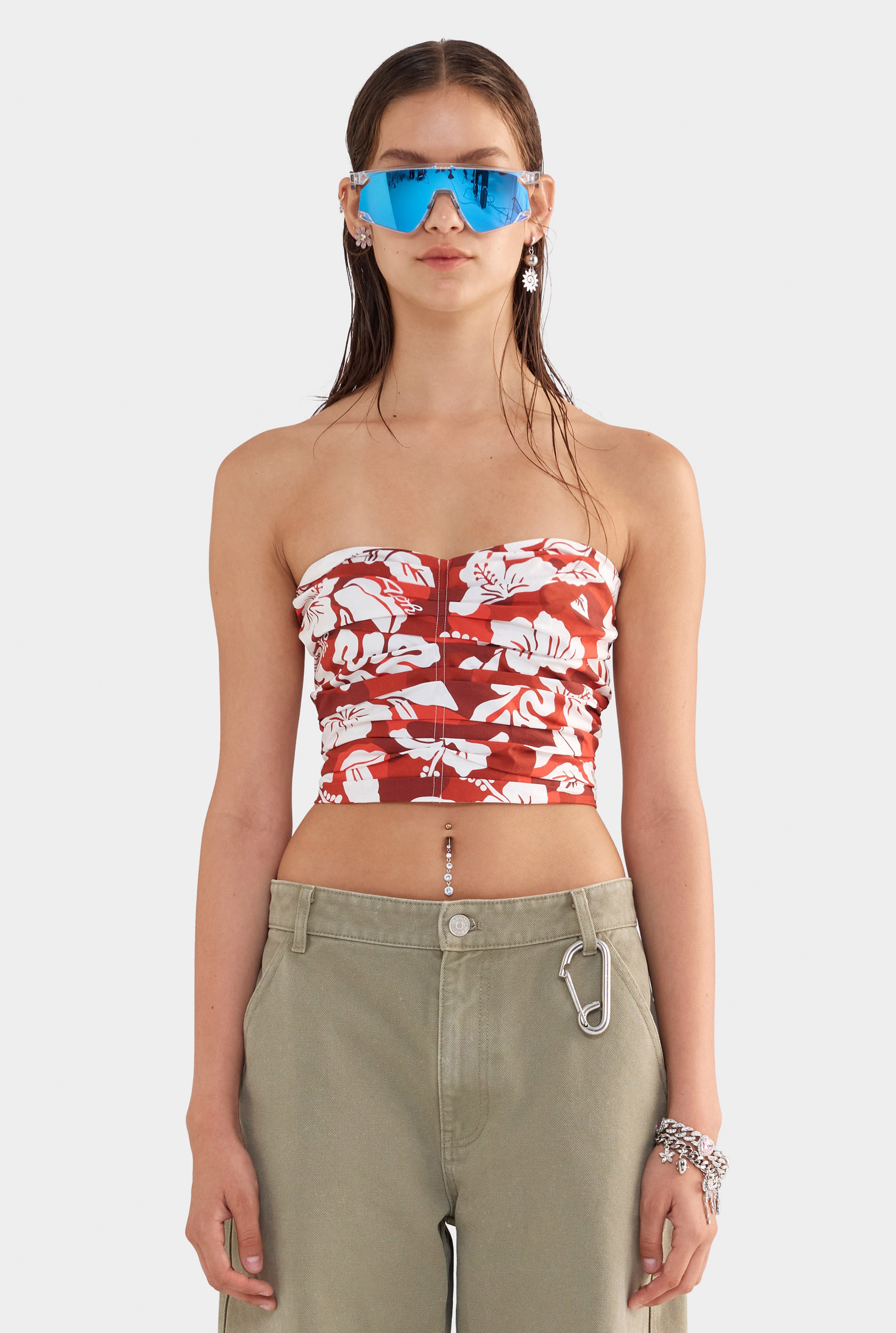 Ruched Cotton Bodice - Red Hibiscus Camo