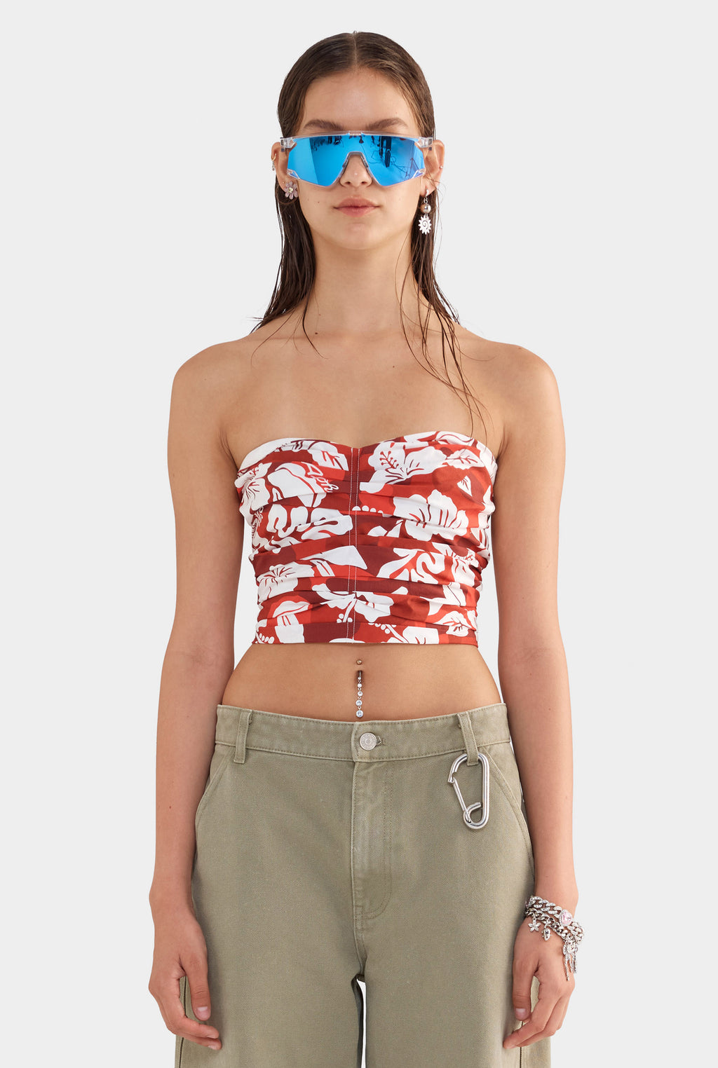 Ruched Cotton Bodice - Red Hibiscus Camo
