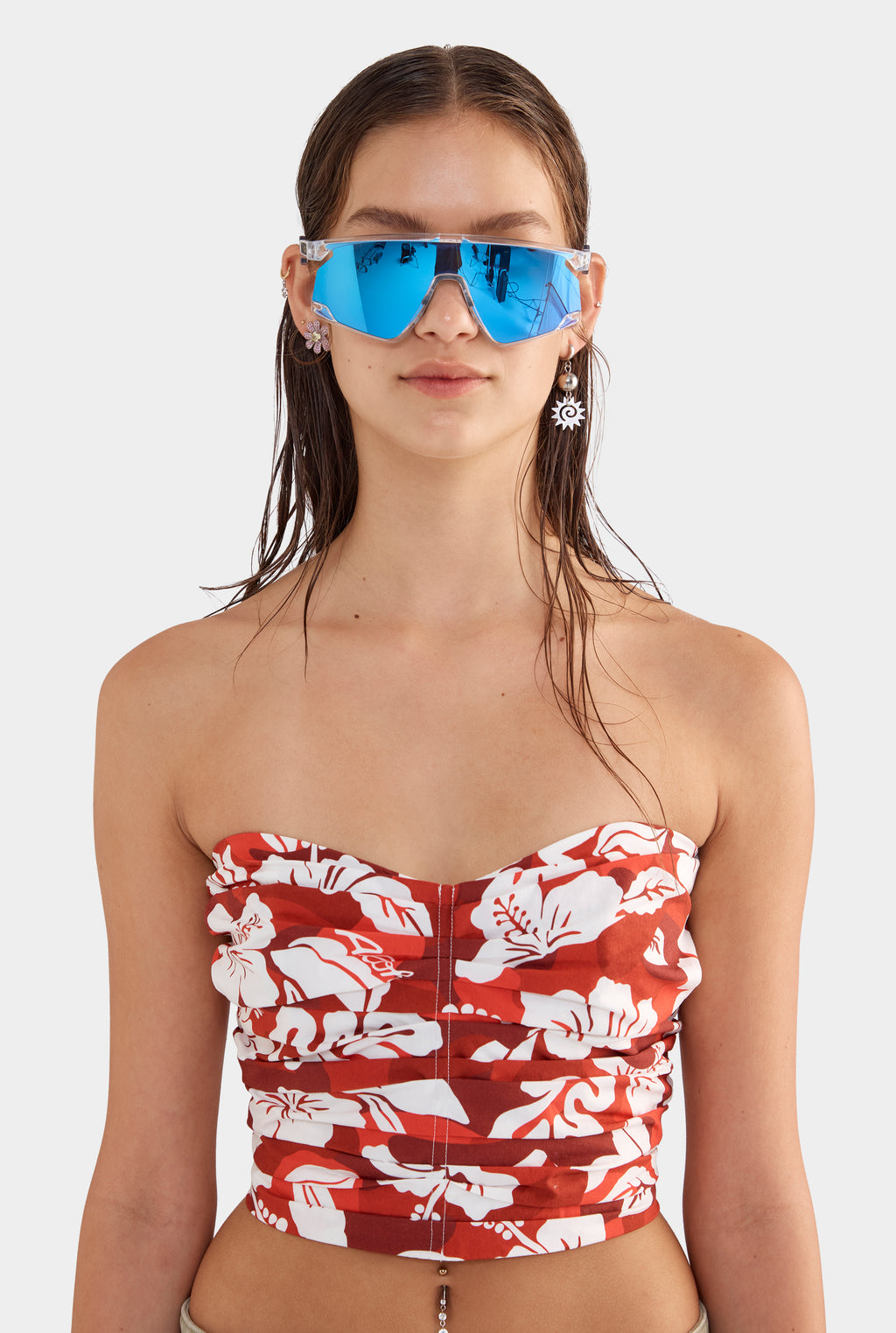 Ruched Cotton Bodice - Red Hibiscus Camo