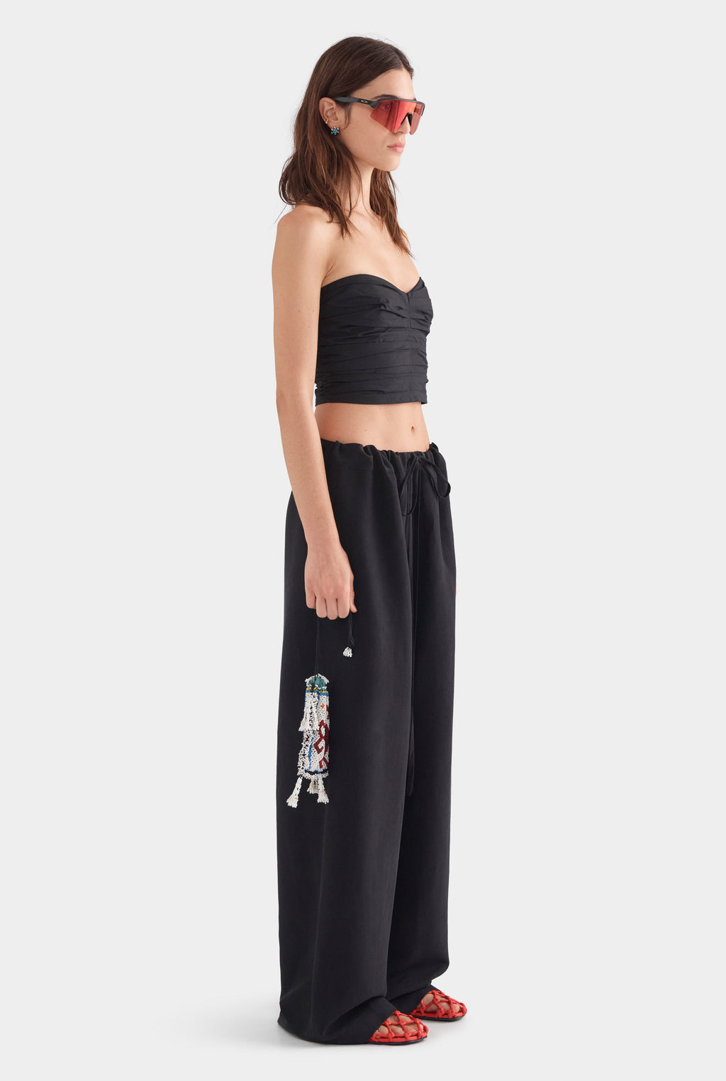 Silk Linen Paperbag Pant - Black