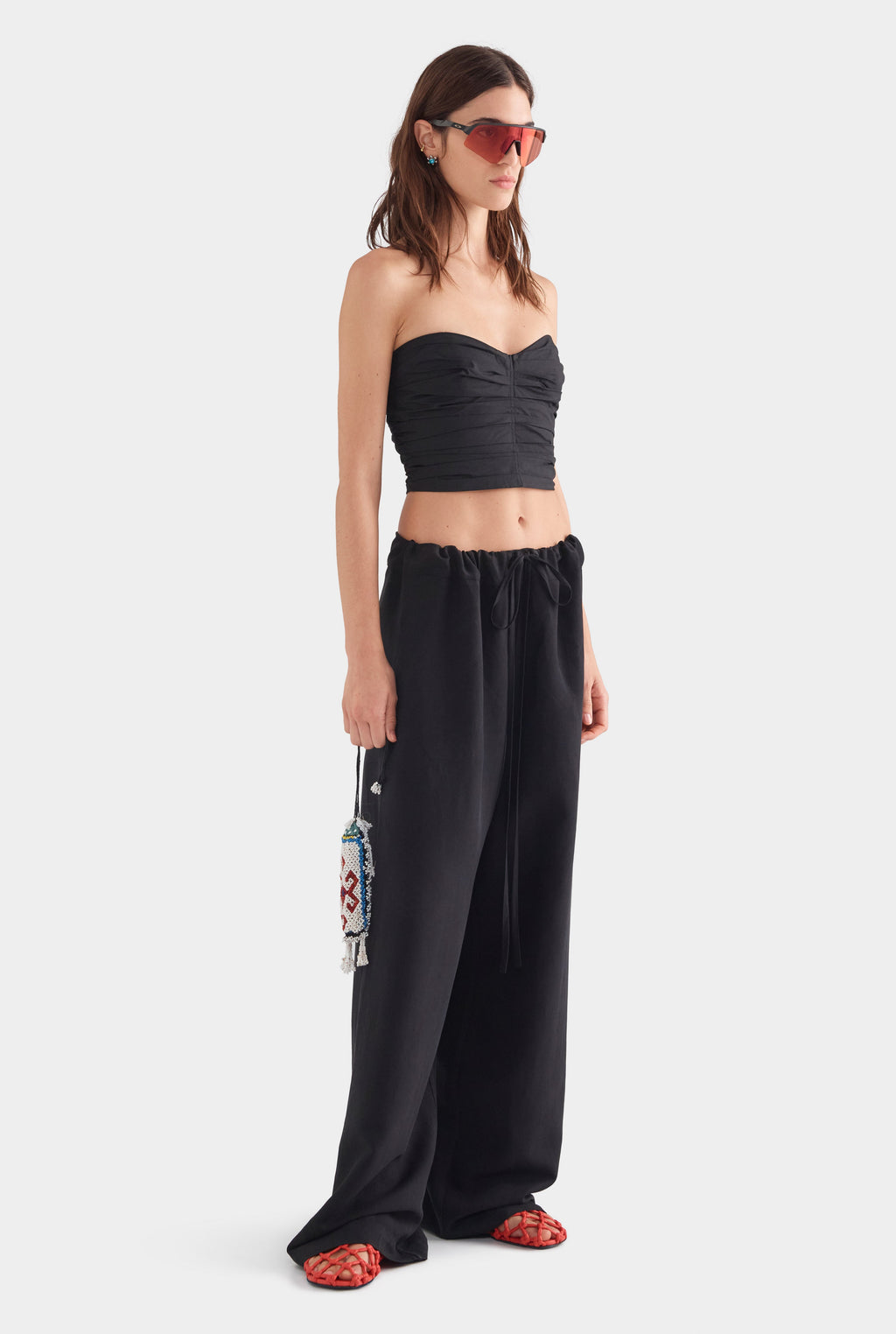 Silk Linen Paperbag Pant - Black