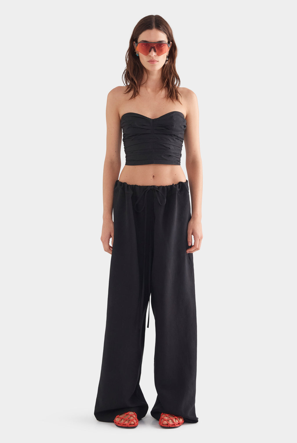Silk Linen Paperbag Pant - Black