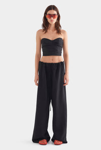 Silk Linen Paperbag Pant - Black