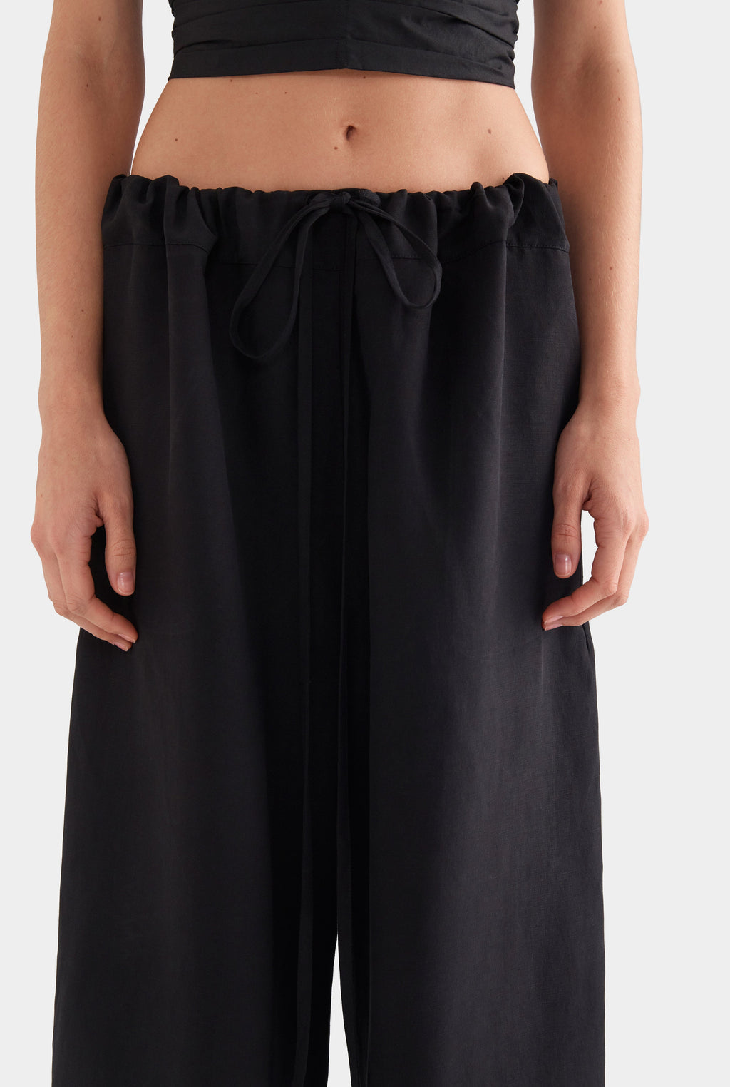 Silk Linen Paperbag Pant - Black