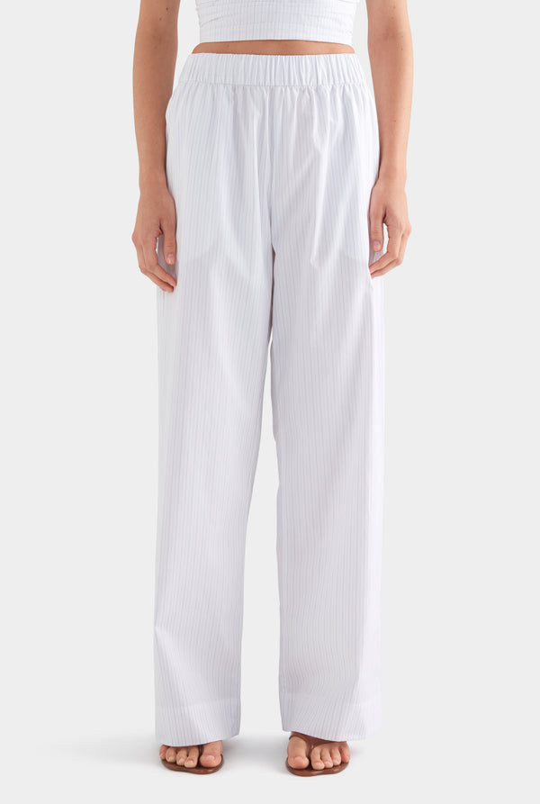 Heavy Cotton Poplin Pant - White/Sage/Peach Pinstripe