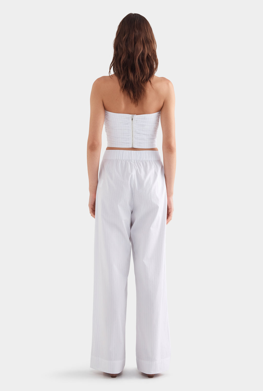 Heavy Cotton Poplin Pant - White/Sage/Peach Pinstripe