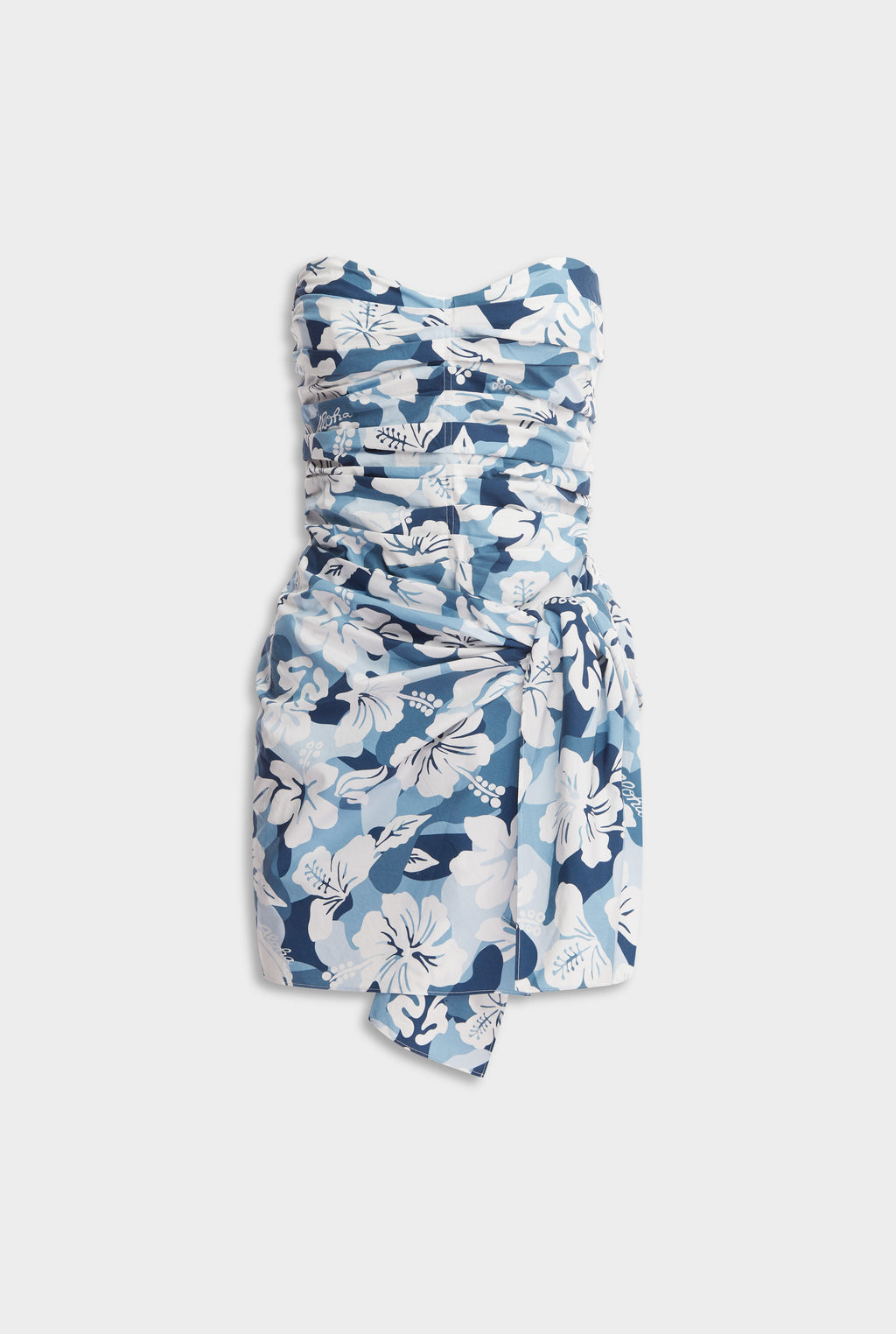 Ruched Cotton Strapless Mini Dress - Blue Hibiscus Camo