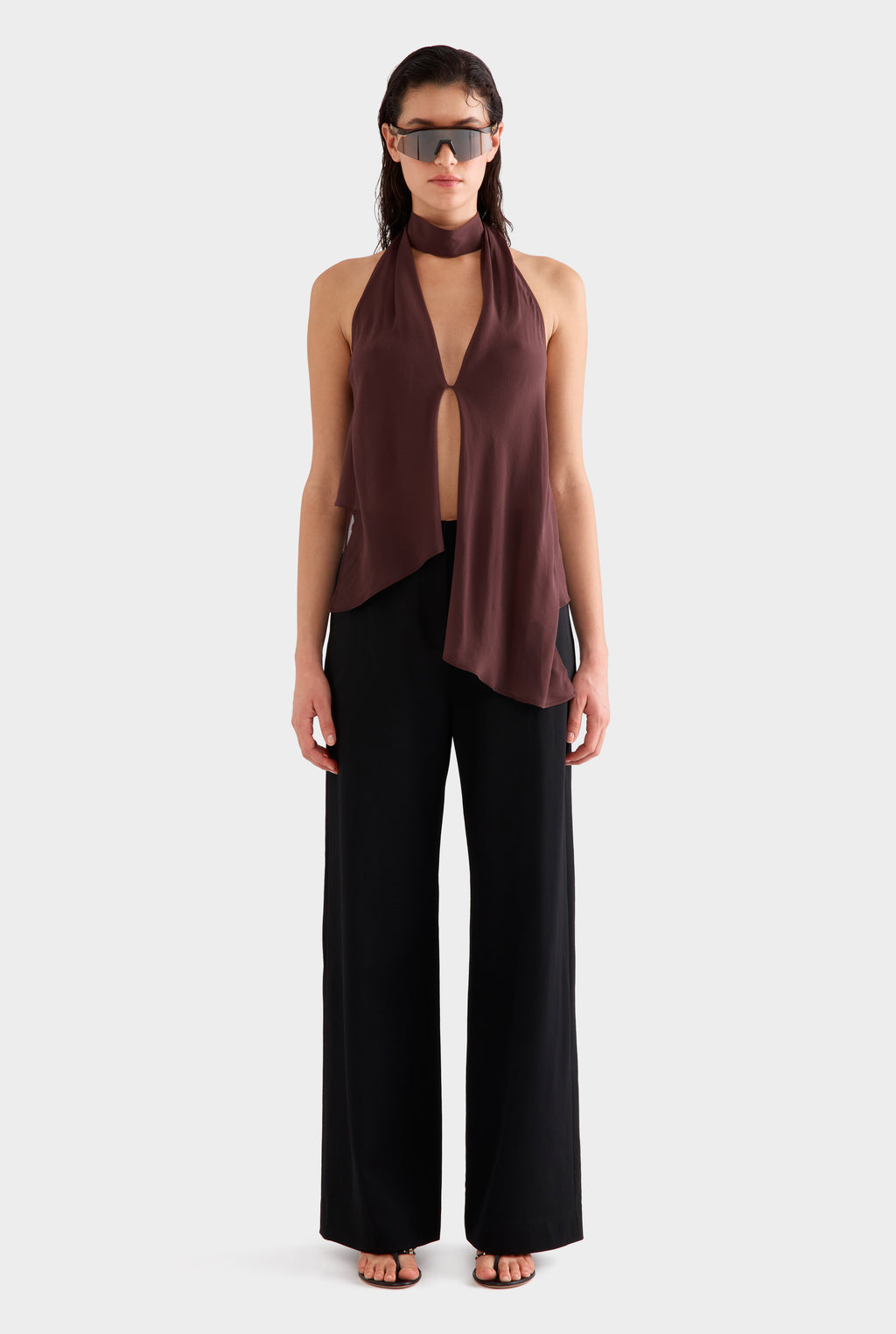 Silk Layered Halter Top - Coffee