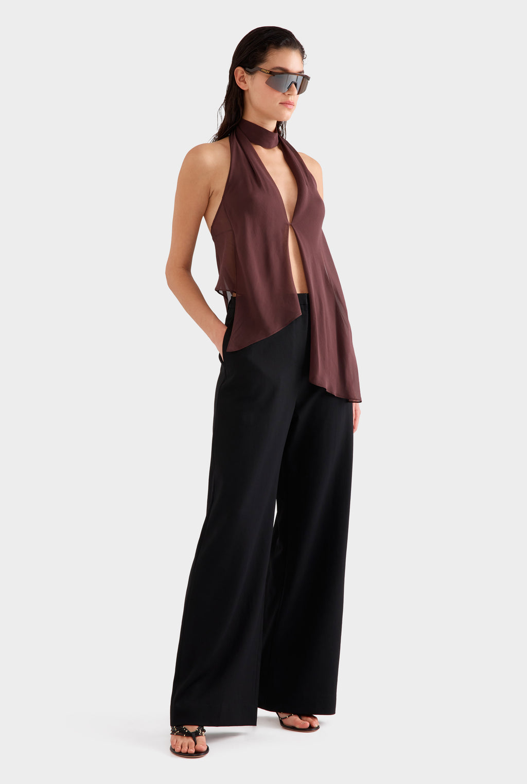 Silk Layered Halter Top - Coffee
