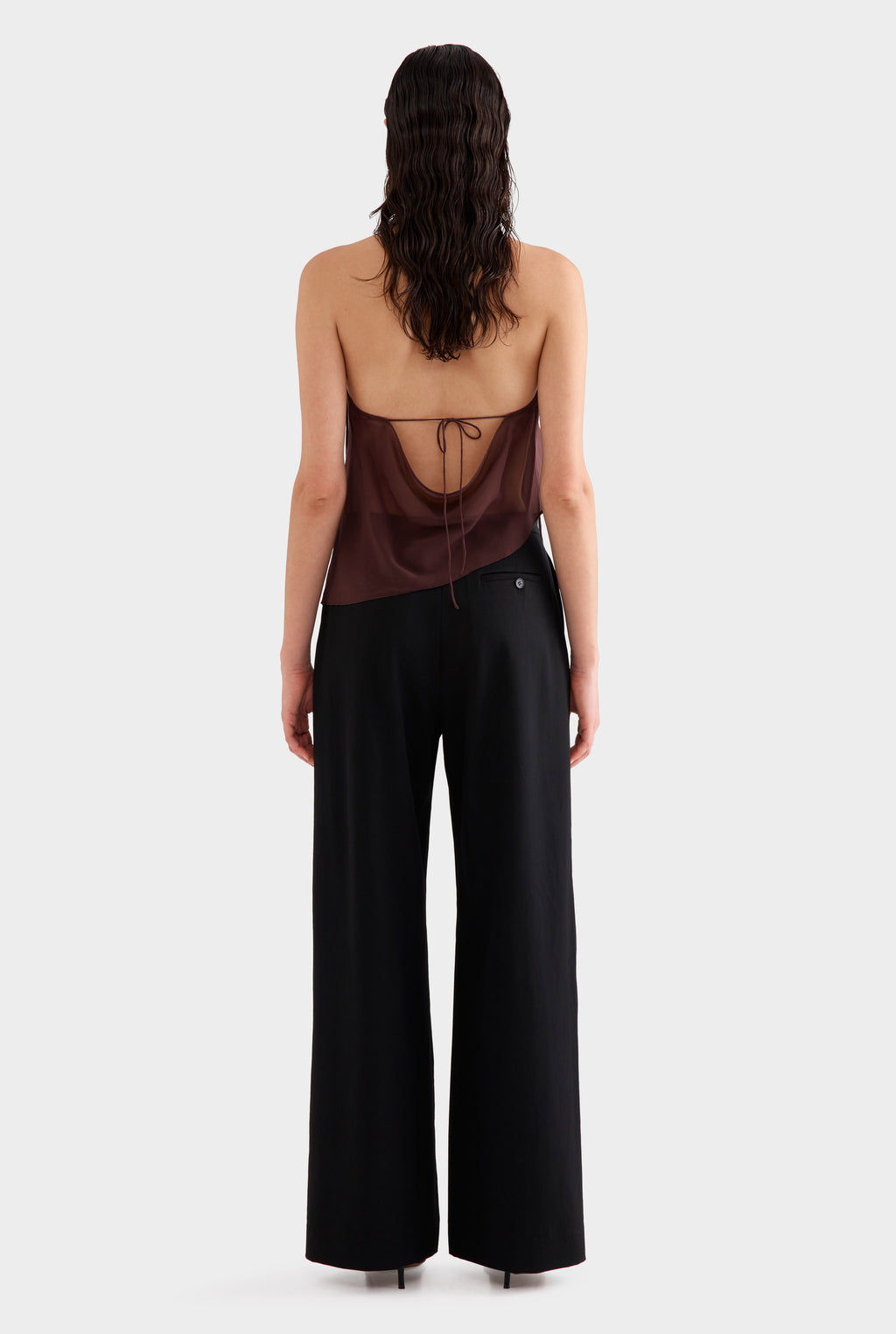 Silk Layered Halter Top - Coffee